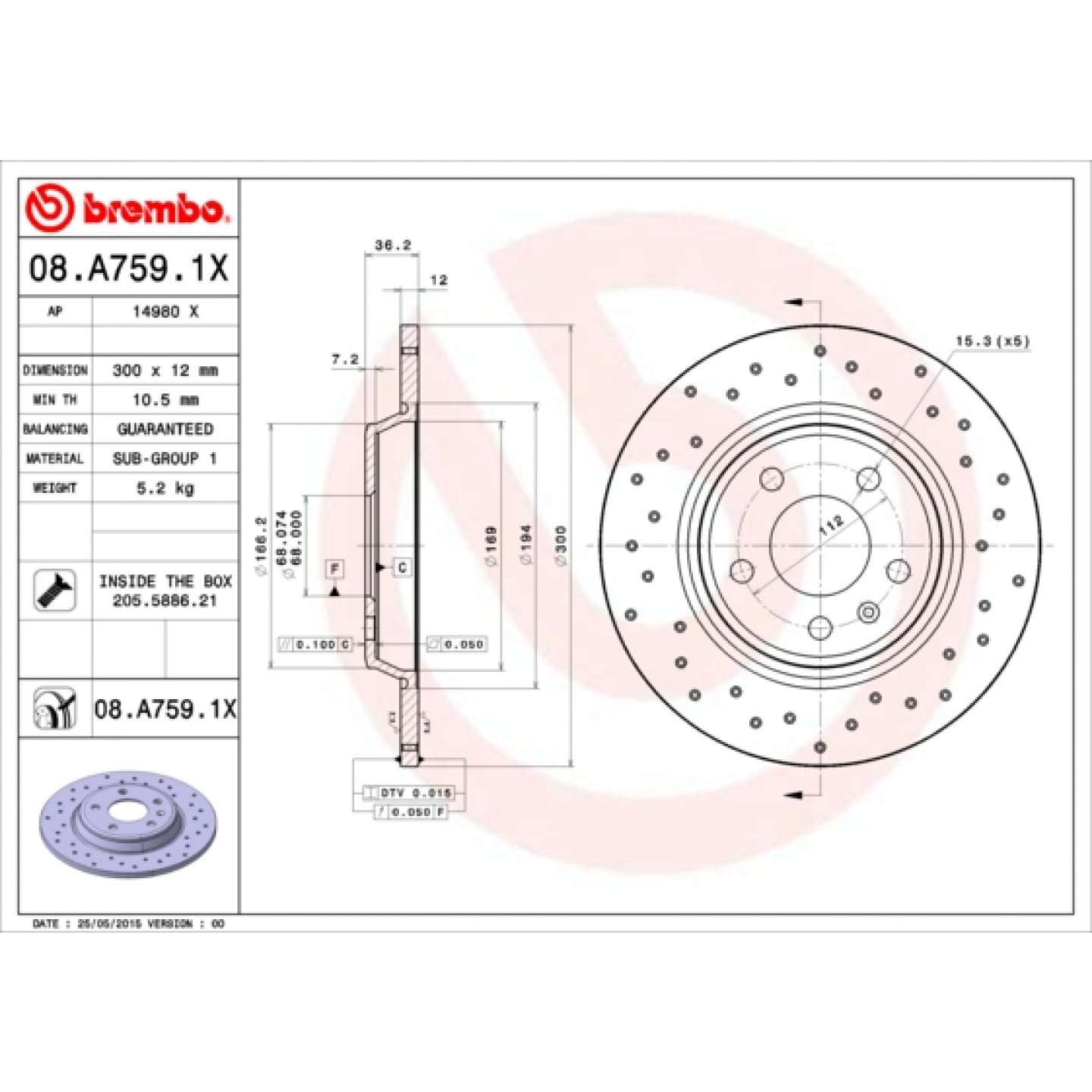 Brzdový kotouč BREMBO 08.A759.1X