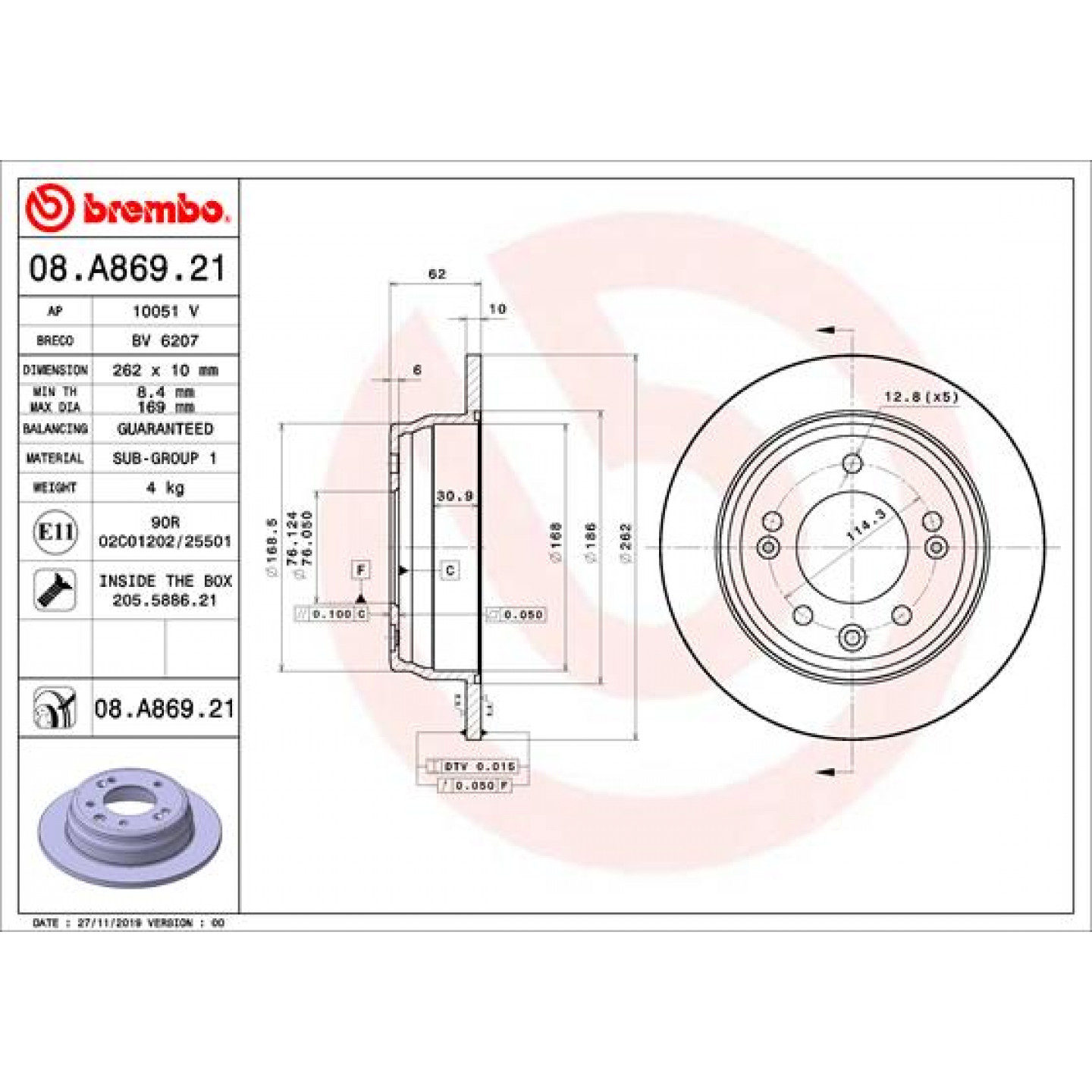 Remschijf BREMBO 08.A869.21
