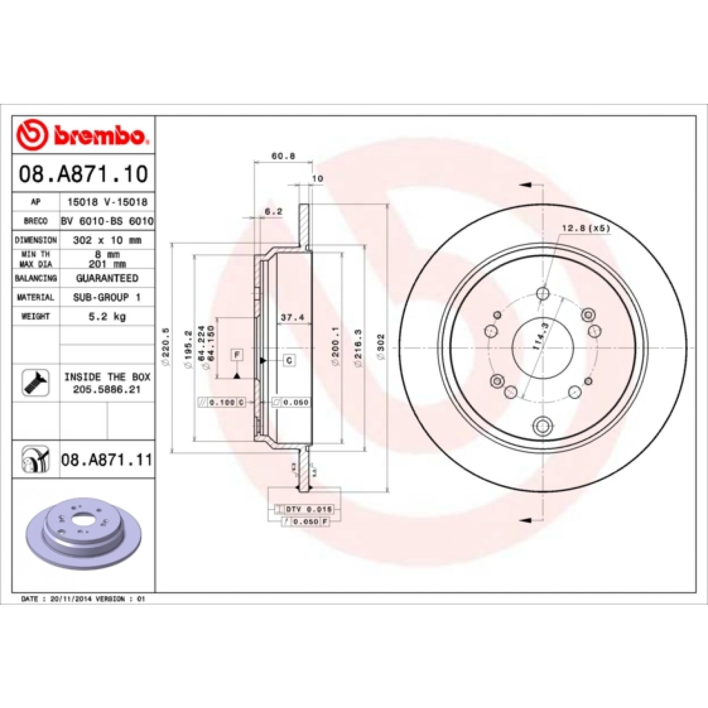 Bremsscheibe BREMBO 08.A871.11