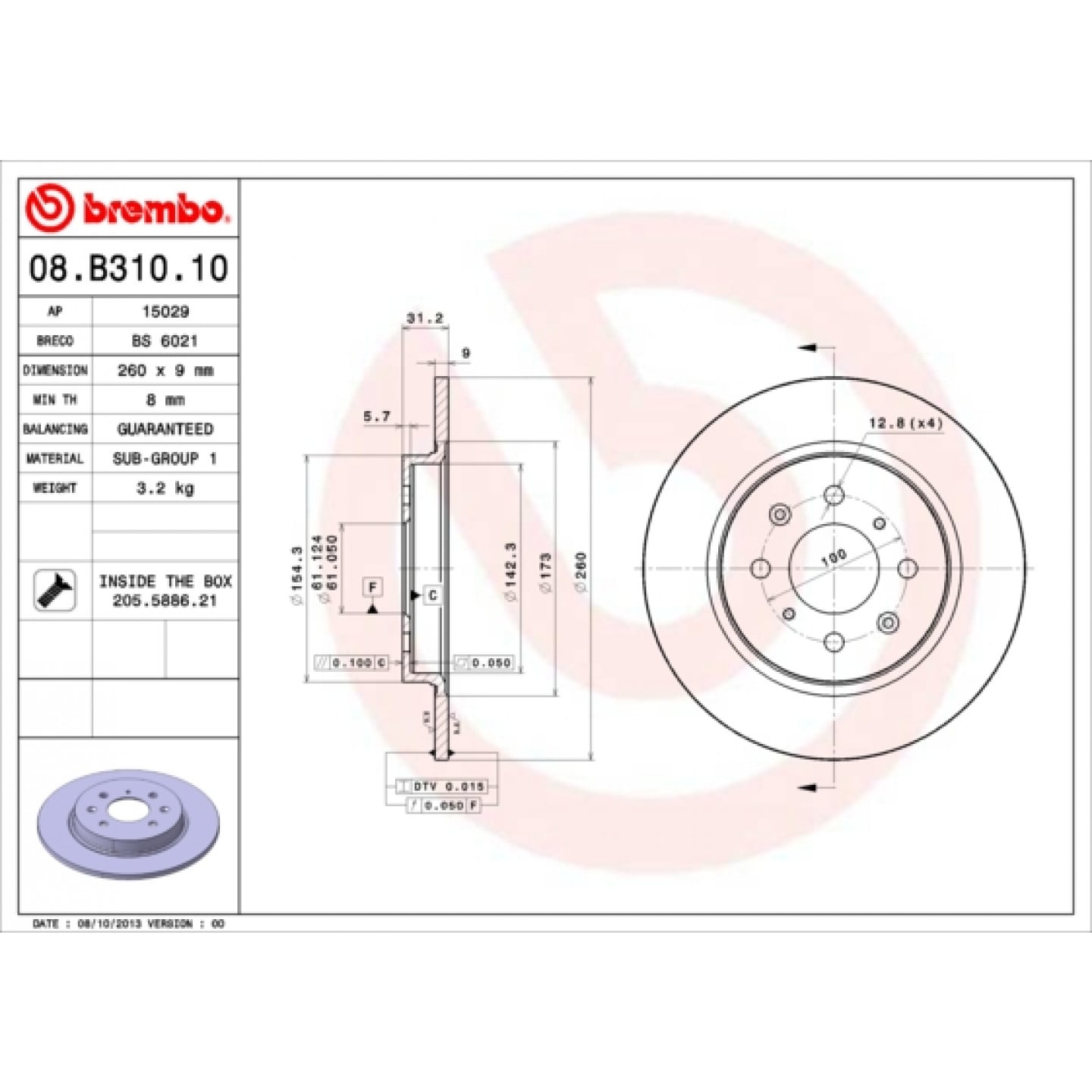 Brzdový kotouč BREMBO 08.B310.10