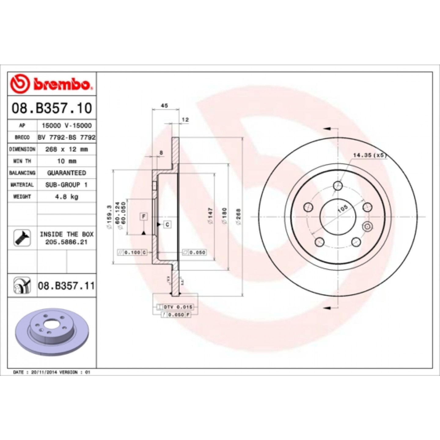 Bremsscheibe BREMBO 08.B357.11