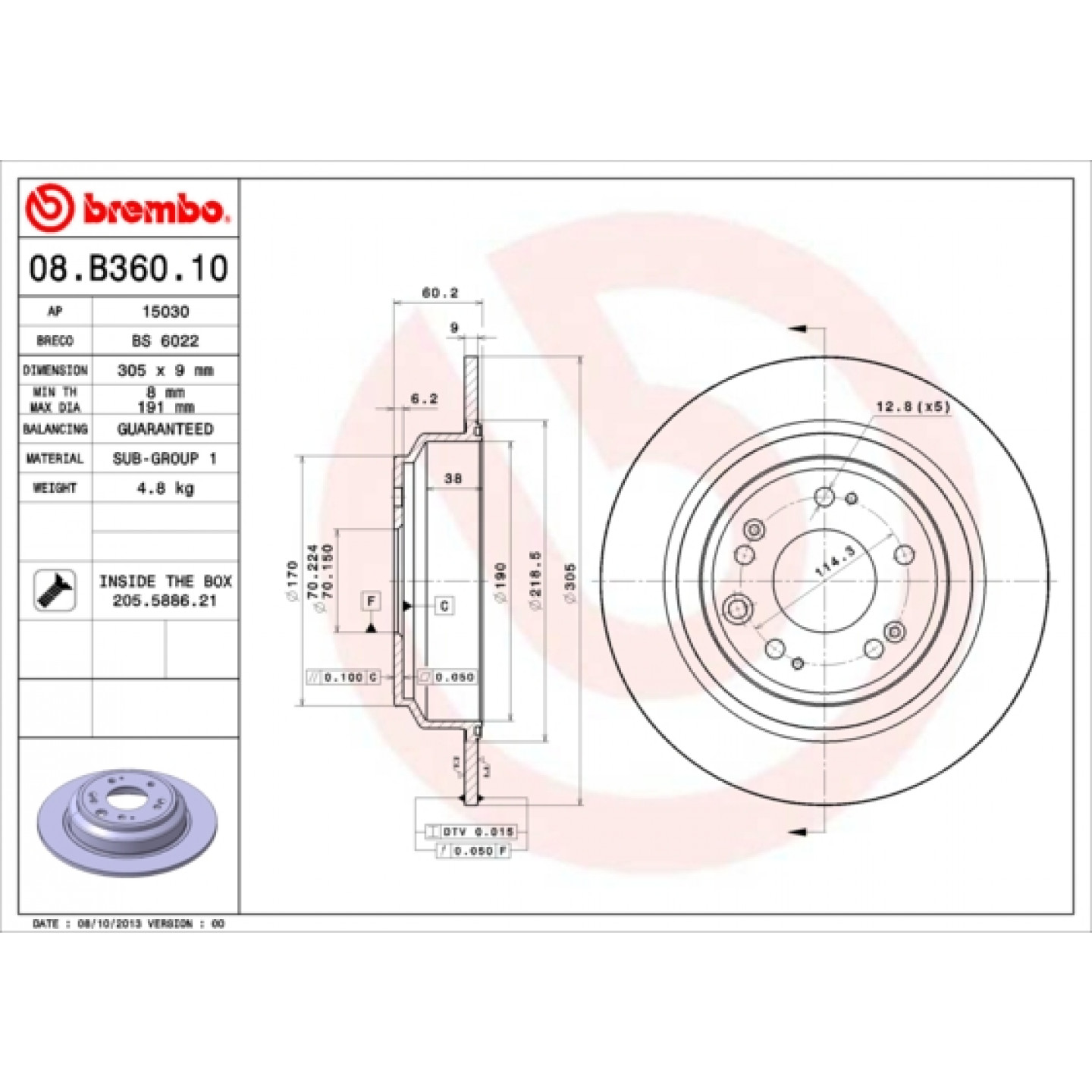 Remschijf BREMBO 08.B360.10