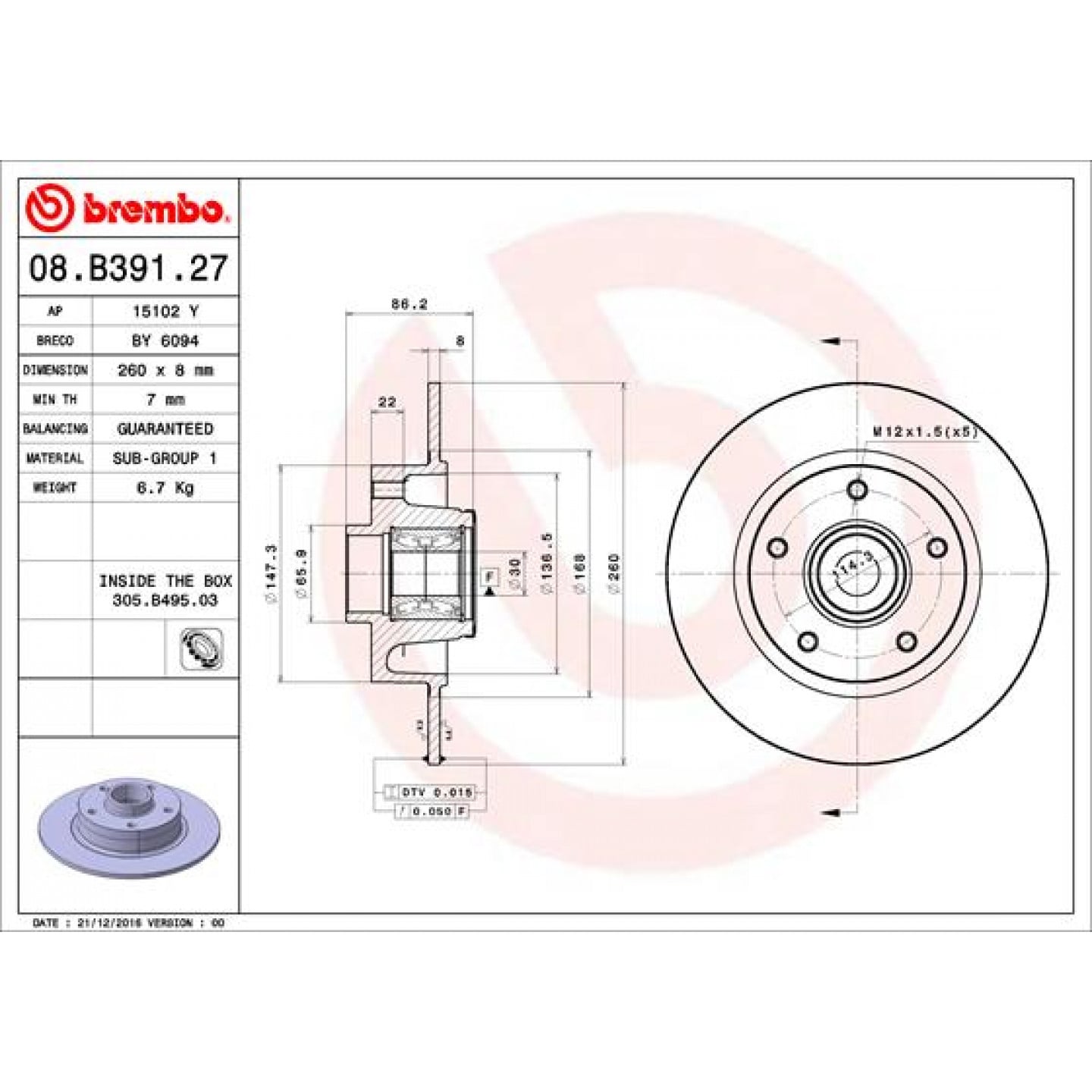 Bremseskive BREMBO 08.B391.27