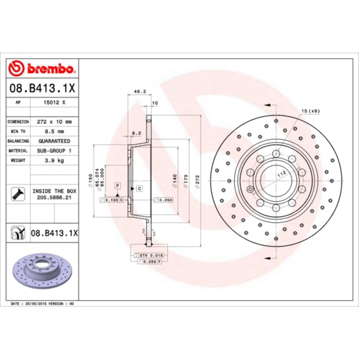Remschijf BREMBO 08.B413.1X