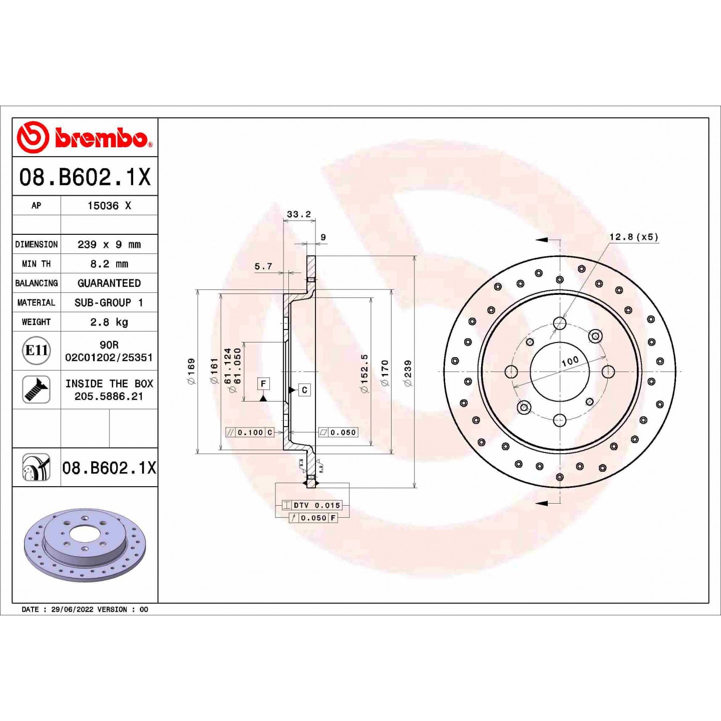 Remschijf BREMBO 08.B602.1X