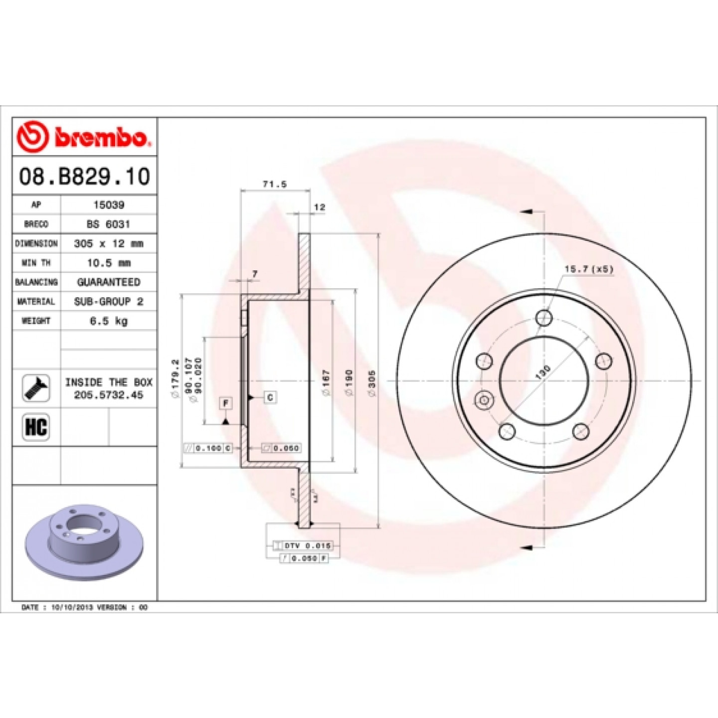Tarcza hamulcowa BREMBO 08.B829.10