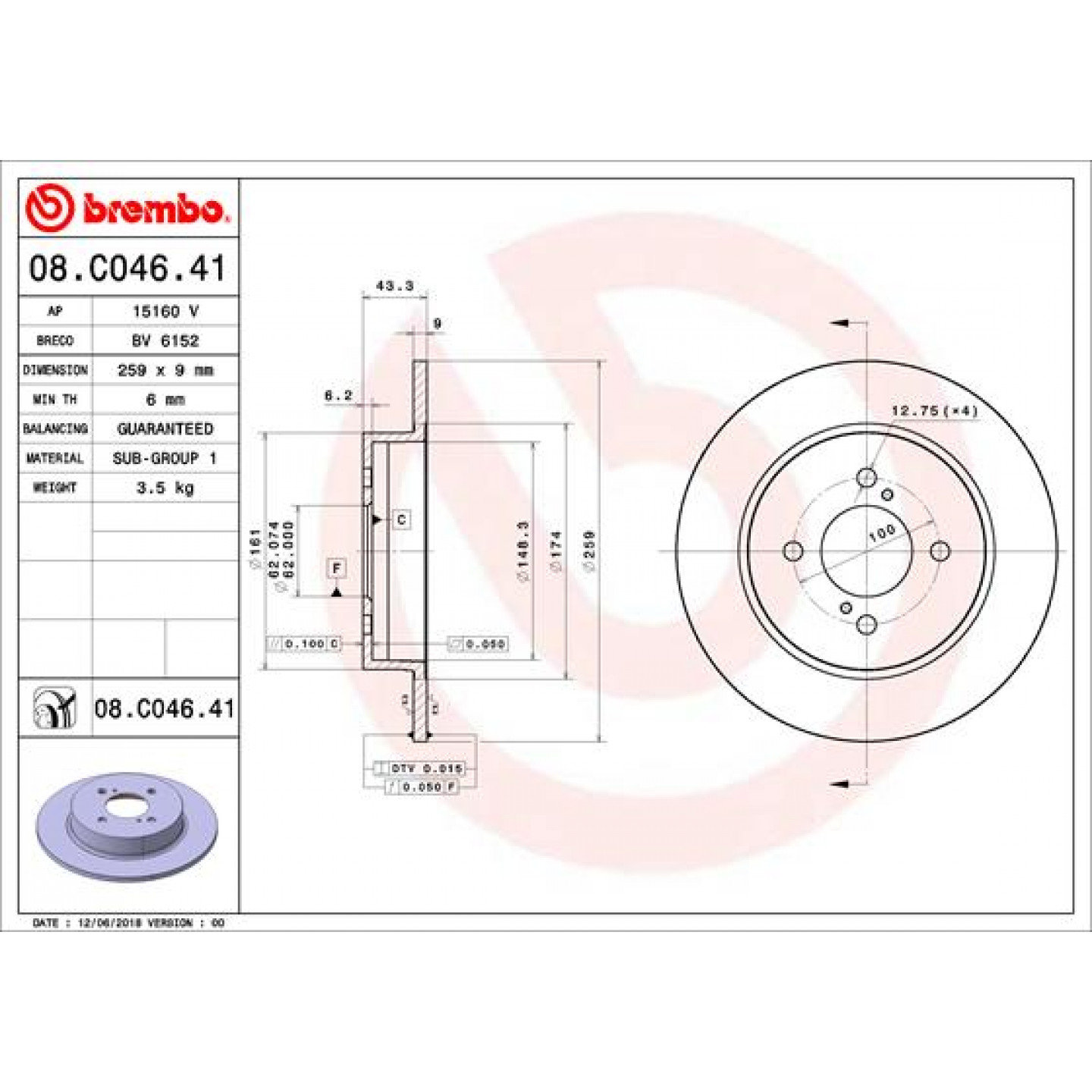 Discofreno BREMBO 08.C046.41