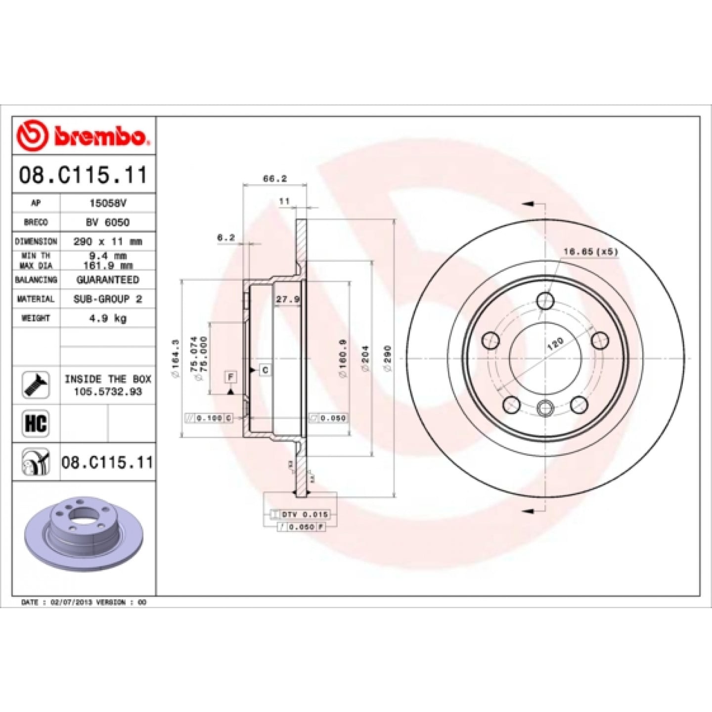 Bremseskive BREMBO 08.C115.11