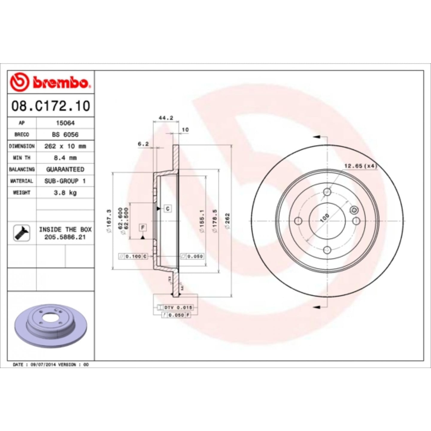 Remschijf BREMBO 08.C172.10