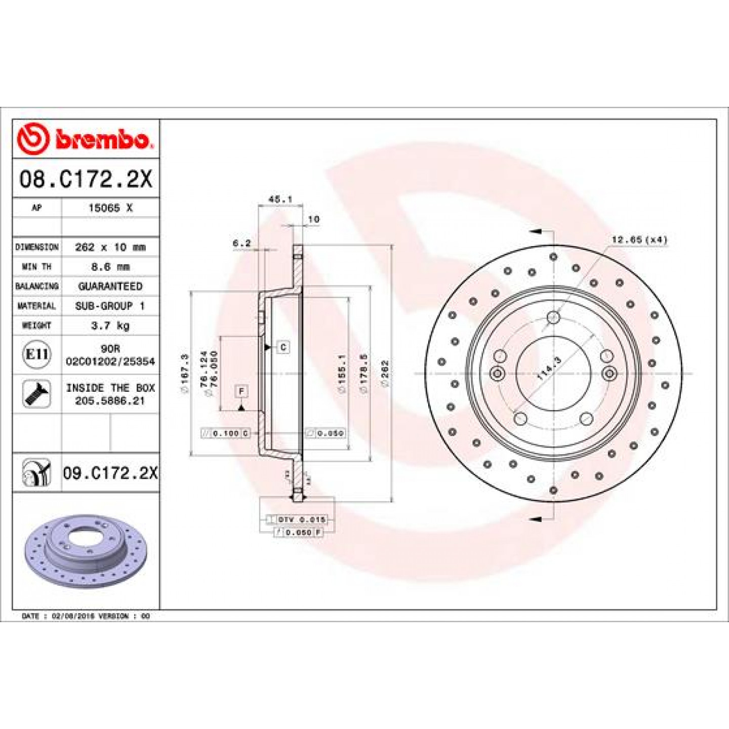 Bremseskive BREMBO 08.C172.2X