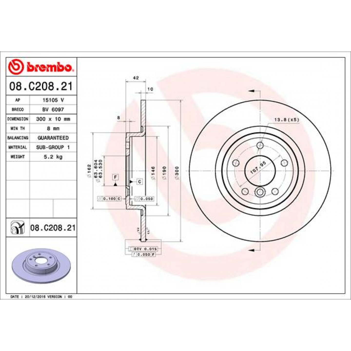 Bremseskive BREMBO 08.C208.21
