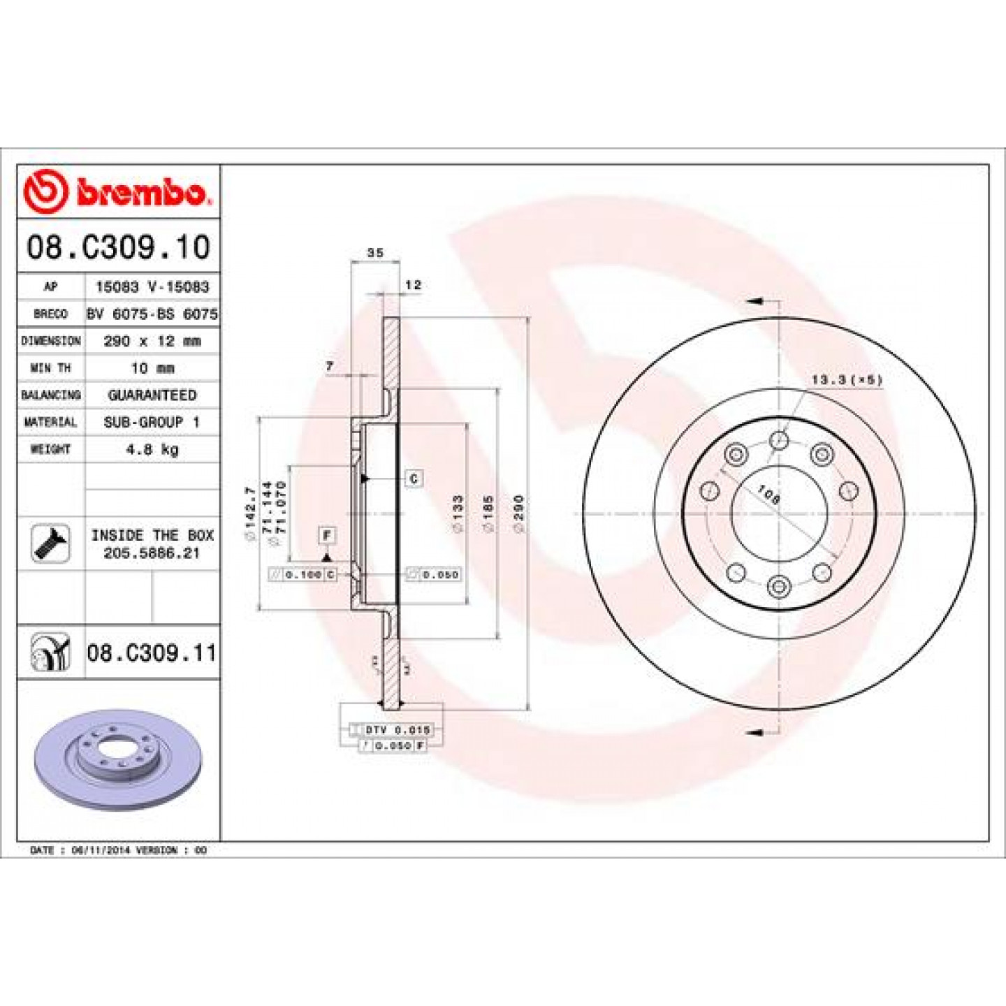 Brzdový kotouč BREMBO 08.C309.11