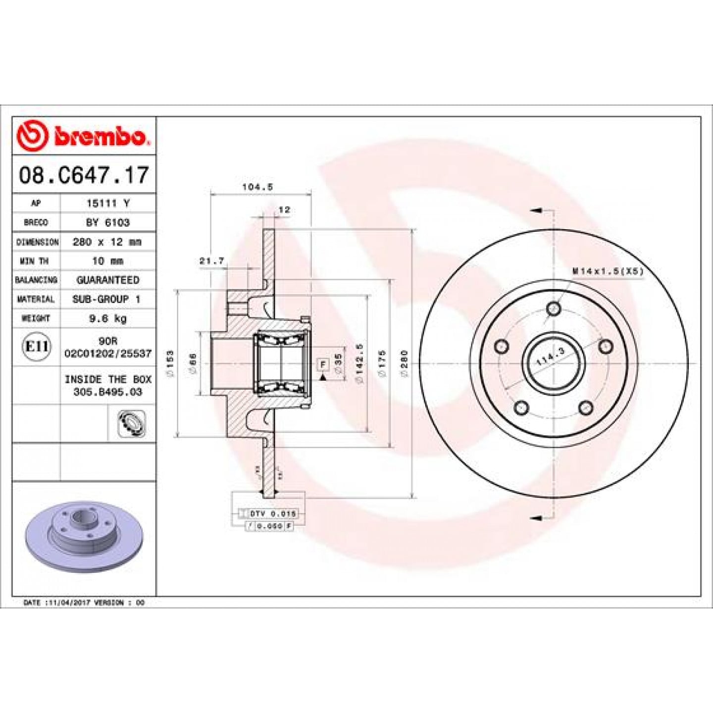 Bremseskive BREMBO 08.C647.17
