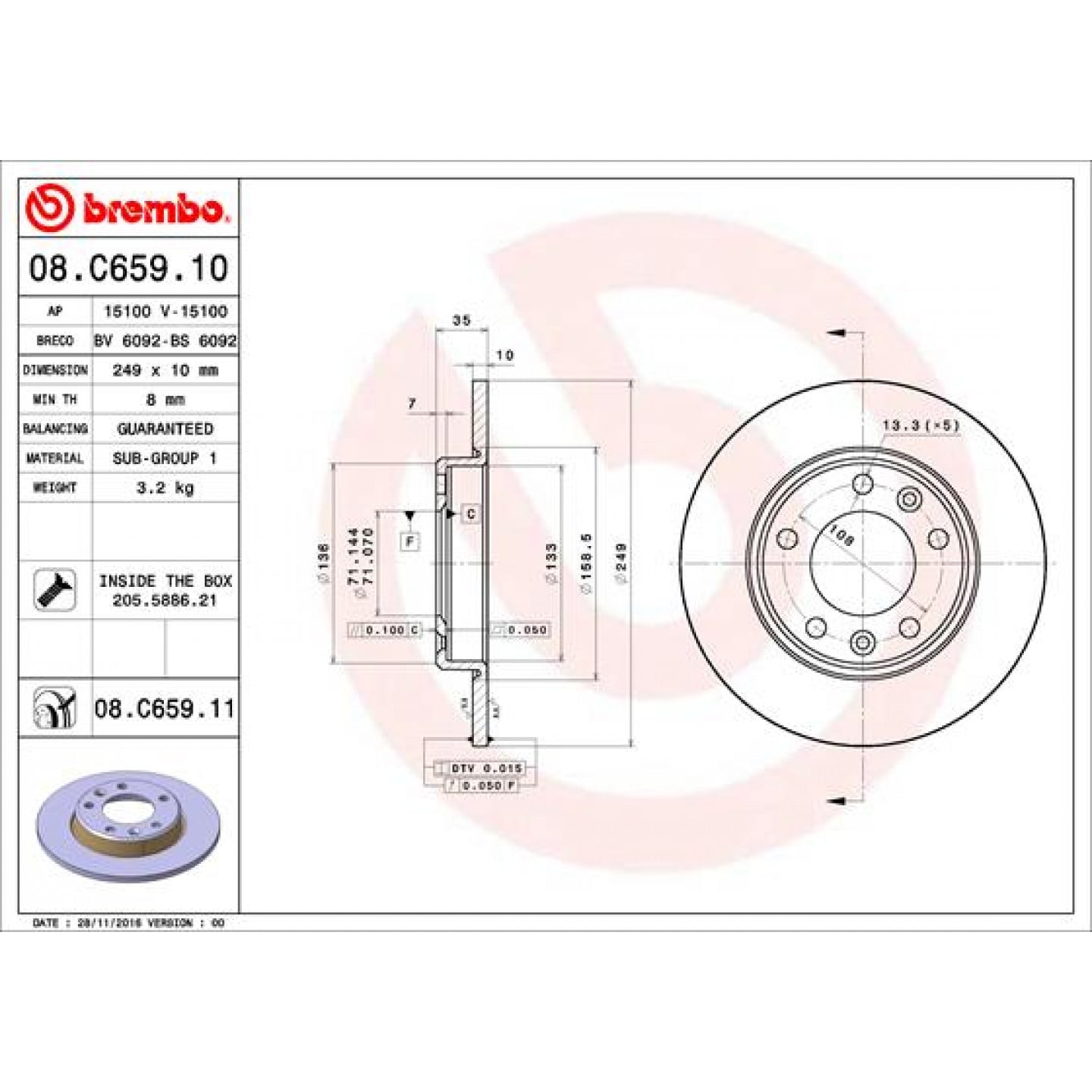 Remschijf BREMBO 08.C659.11