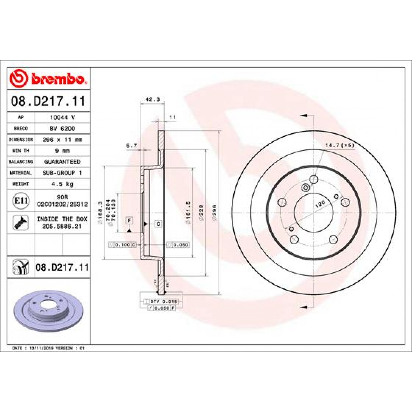 Remschijf BREMBO 08.D217.11