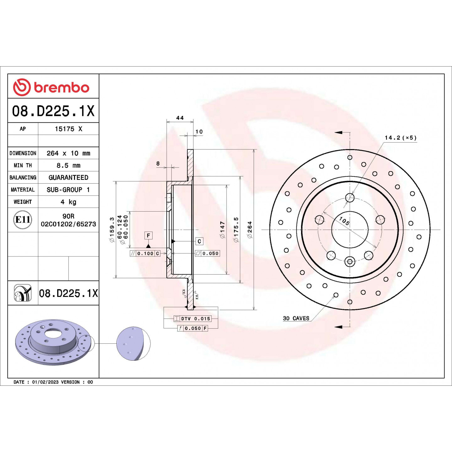 Bremsscheibe BREMBO 08.D225.1X