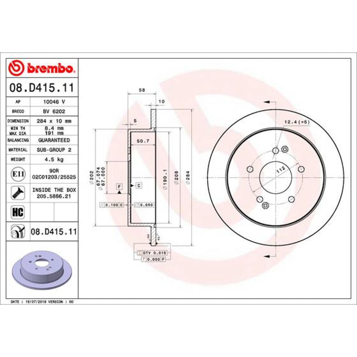 Bremseskive BREMBO 08.D415.11