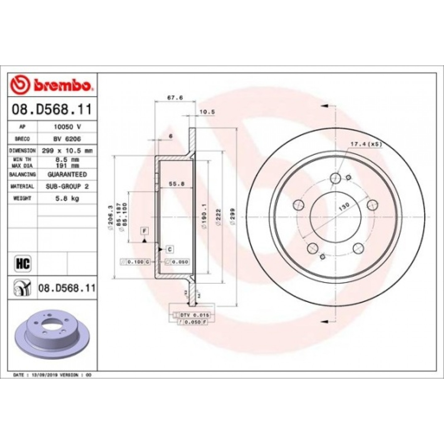 Remschijf BREMBO 08.D568.11