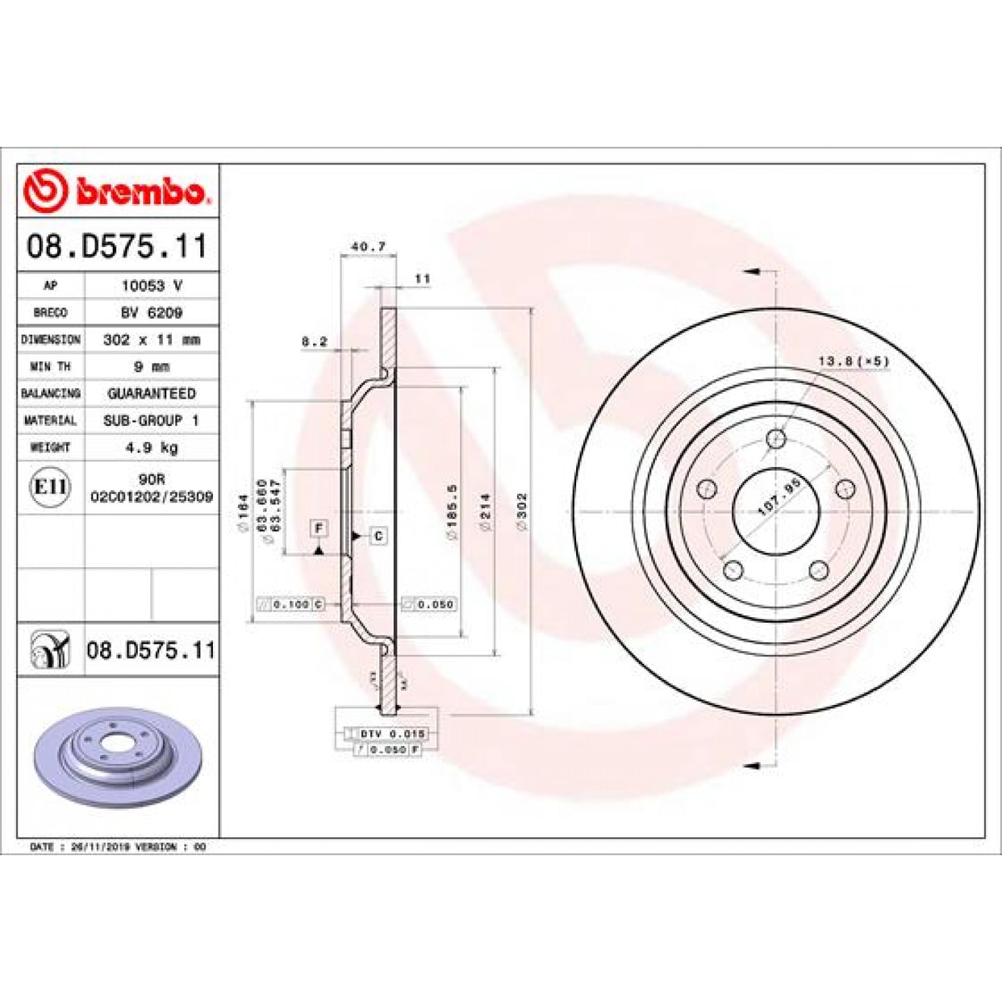 Bremseskive BREMBO 08.D575.11