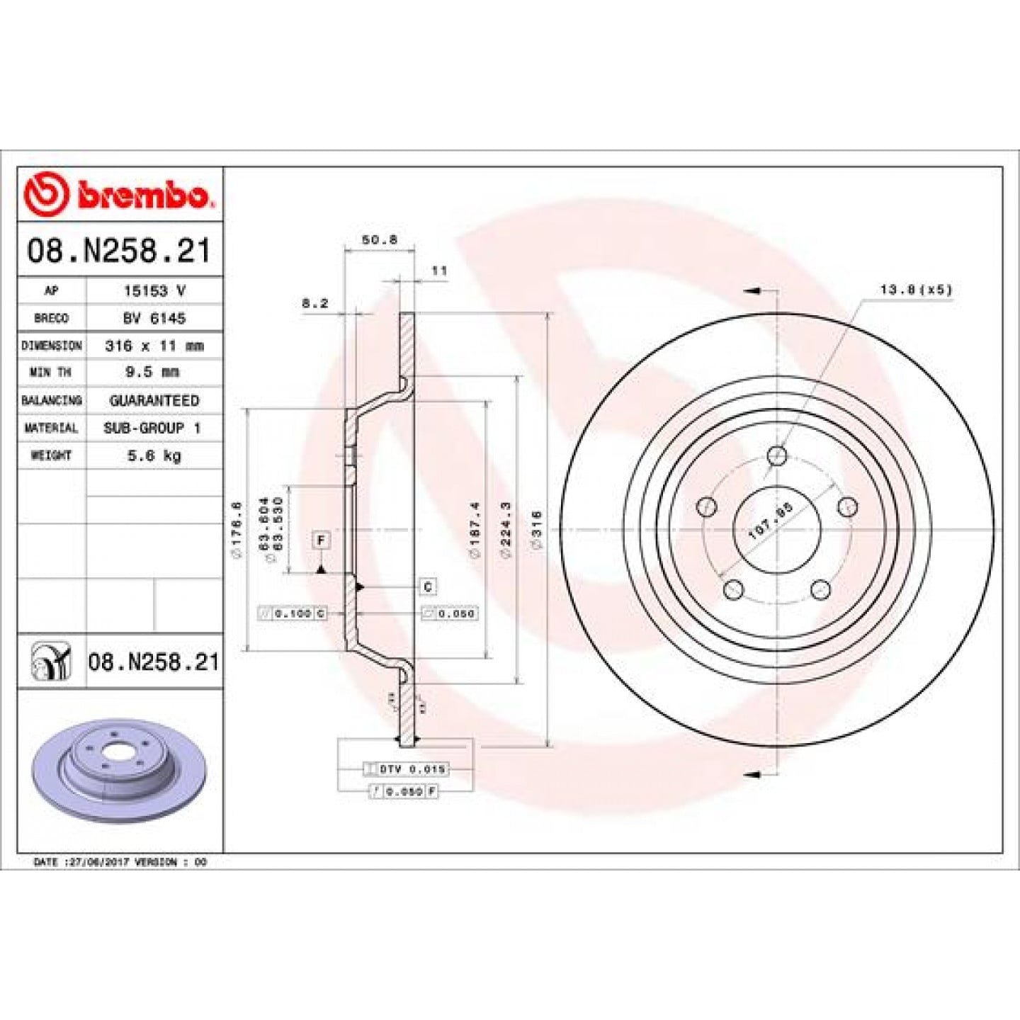 Brzdový kotouč BREMBO 08.N258.21
