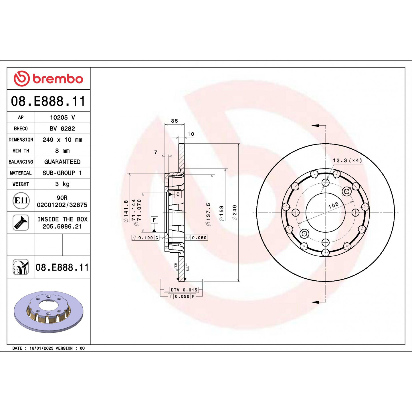 Remschijf BREMBO 08.E888.11