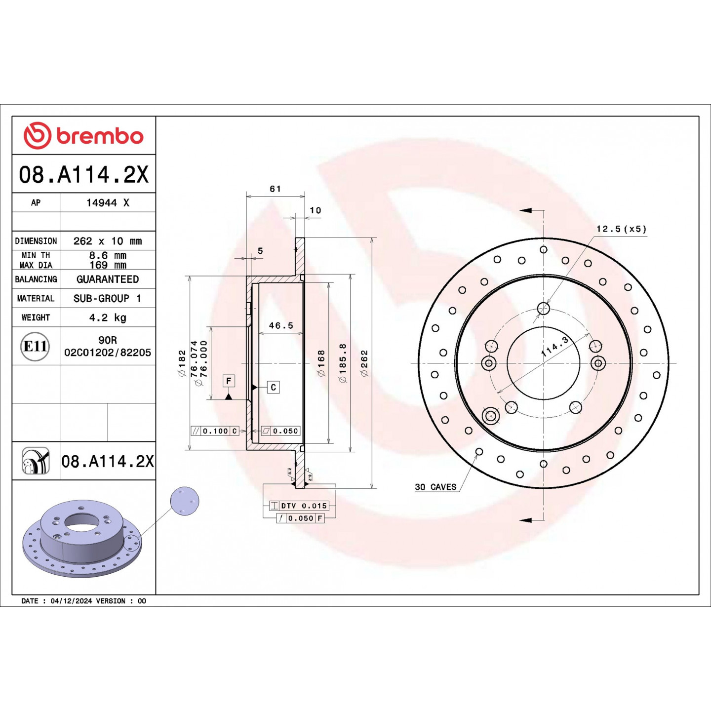 Discofreno BREMBO 08.A114.2X