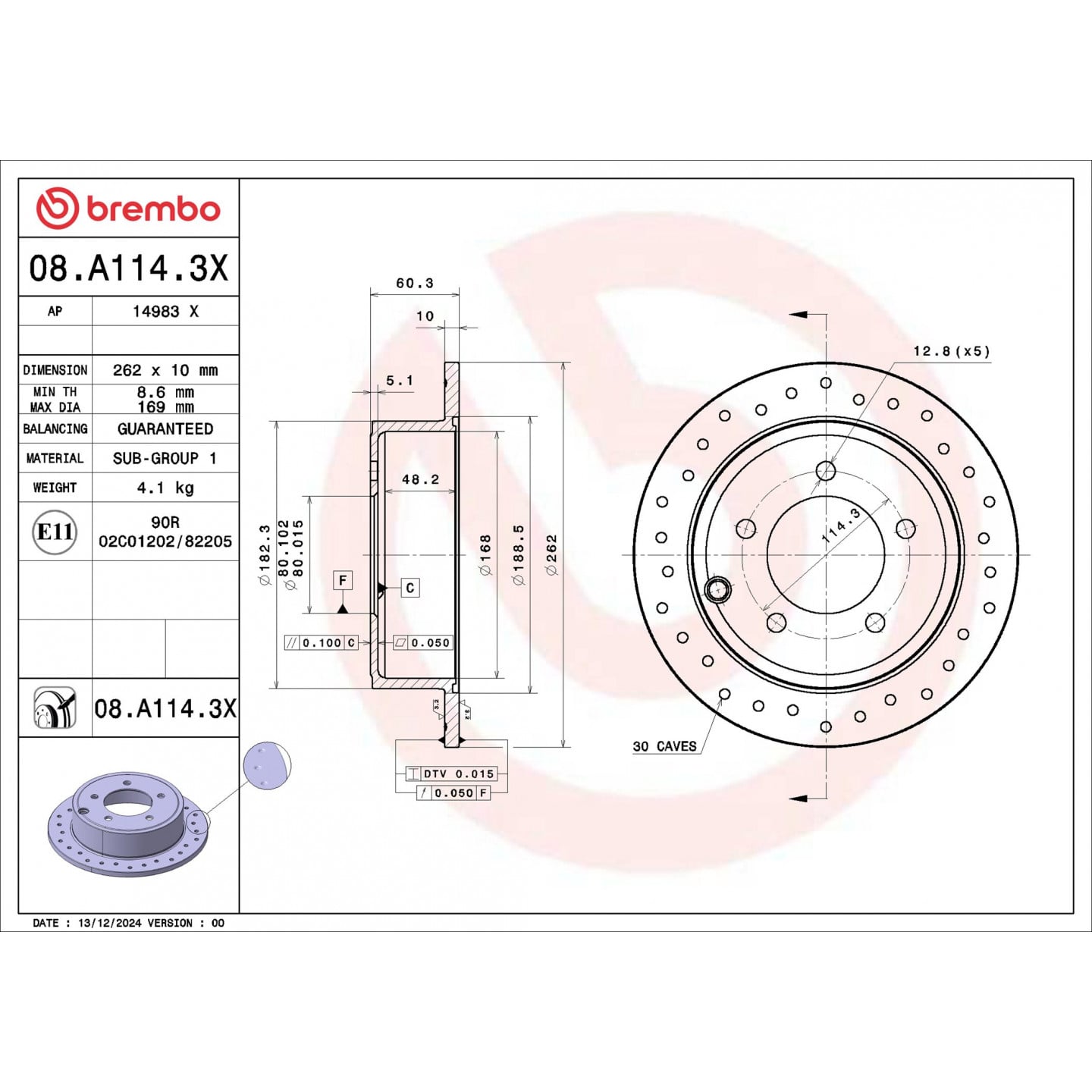 Remschijf BREMBO 08.A114.3X
