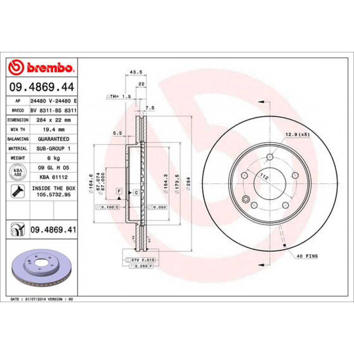 Discofreno BREMBO 09.4869.41