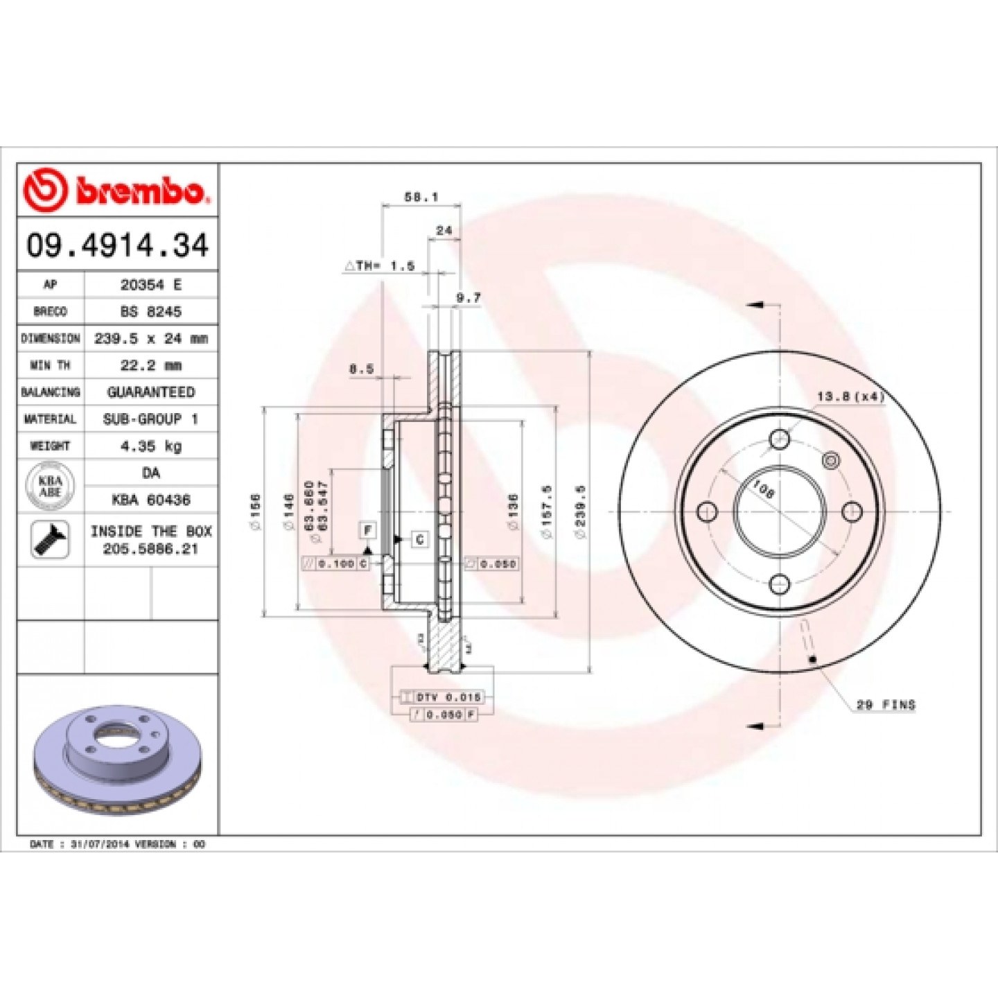 Tarcza hamulcowa BREMBO 09.4914.34