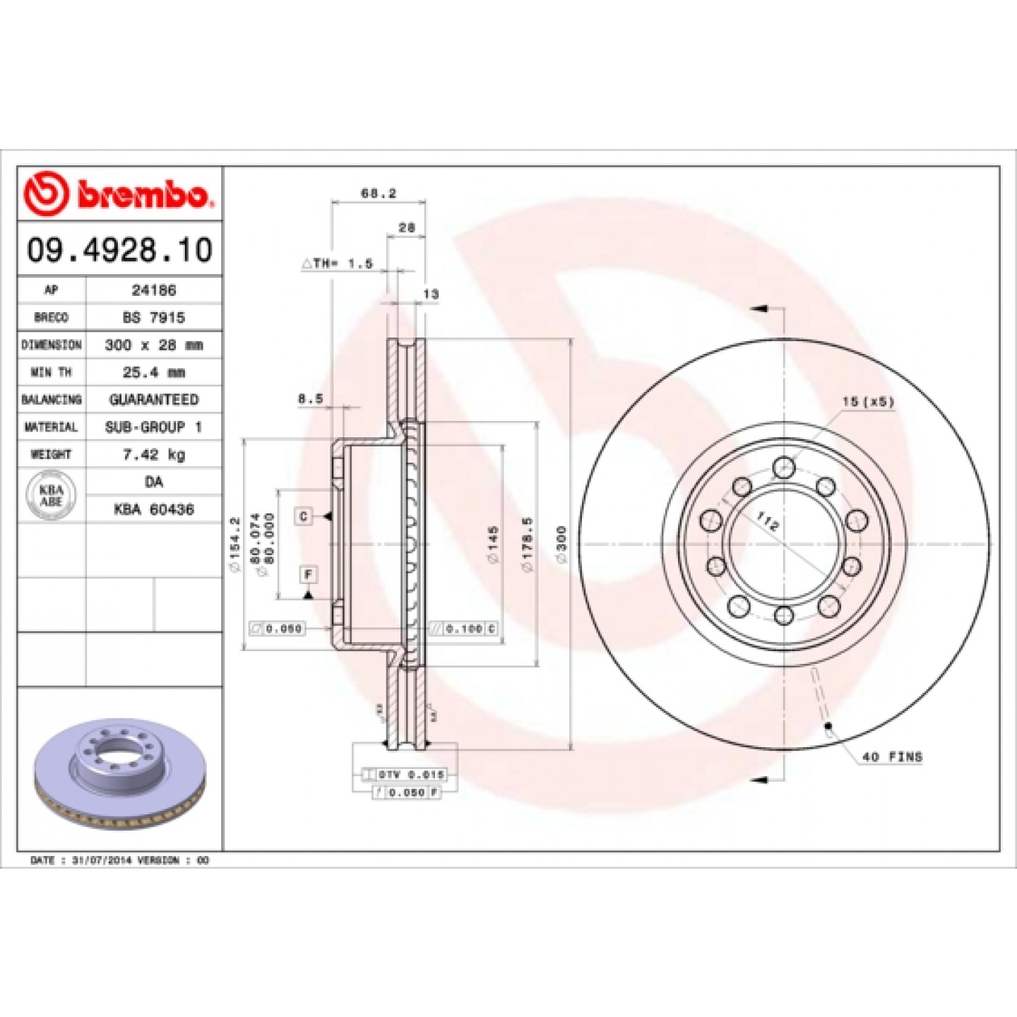 Tarcza hamulcowa BREMBO 09.4928.10