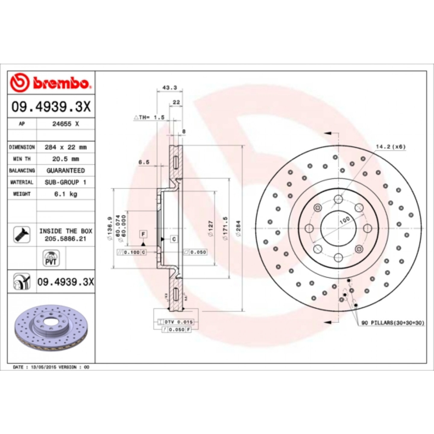 Bremsscheibe BREMBO 09.4939.3X