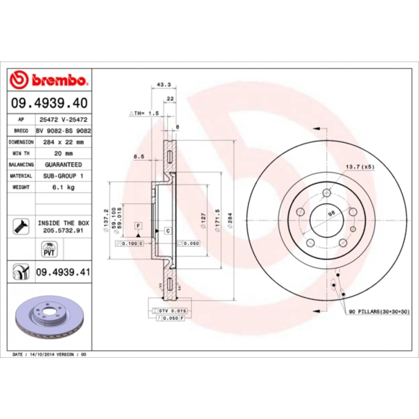 Brzdový kotouč BREMBO 09.4939.41