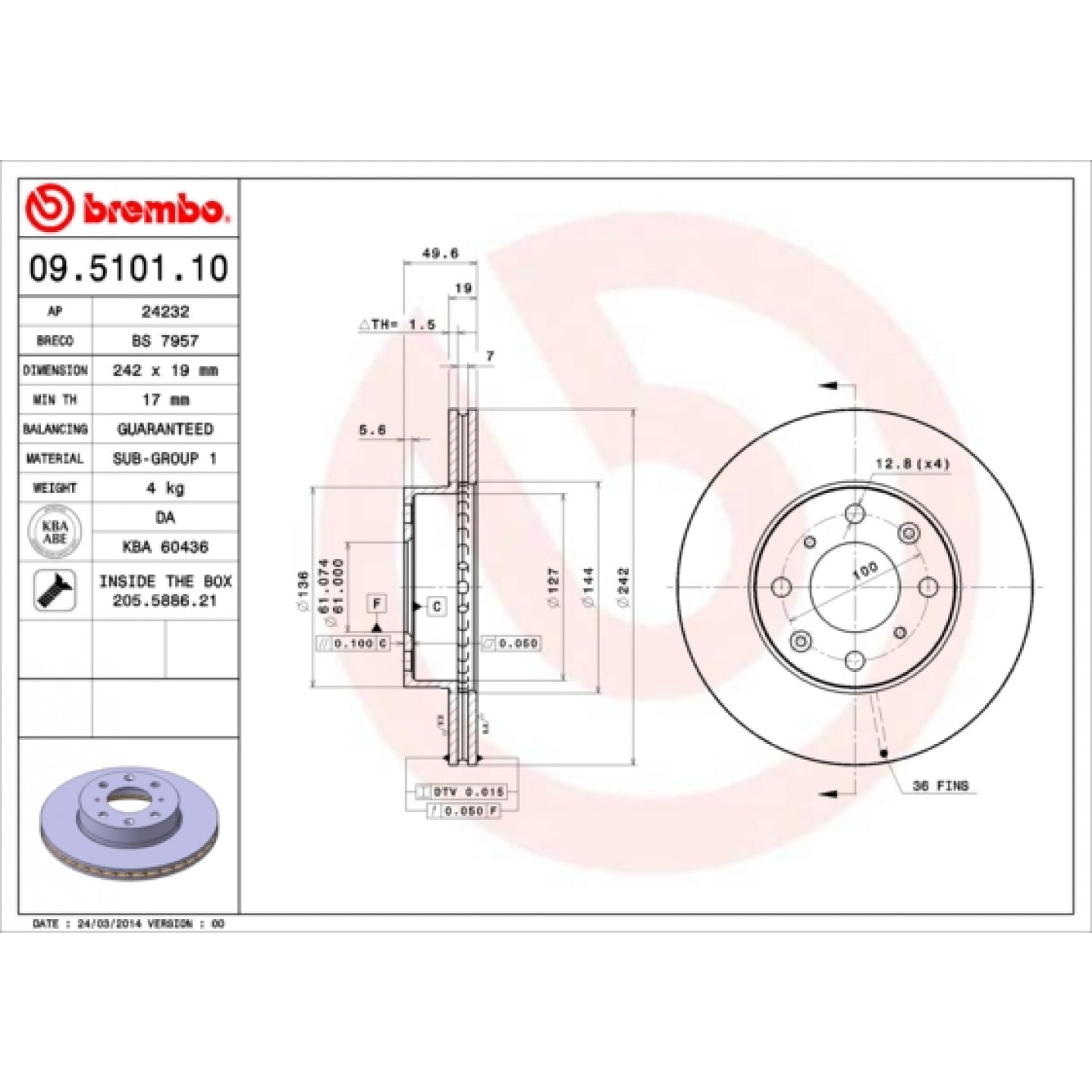 Brzdový kotouč BREMBO 09.5101.10