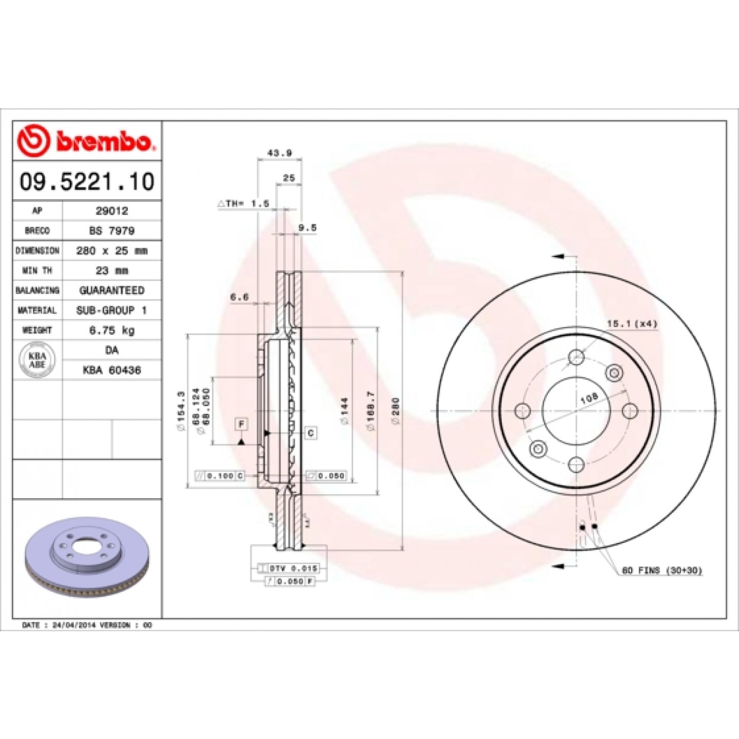 Bremseskive BREMBO 09.5221.10