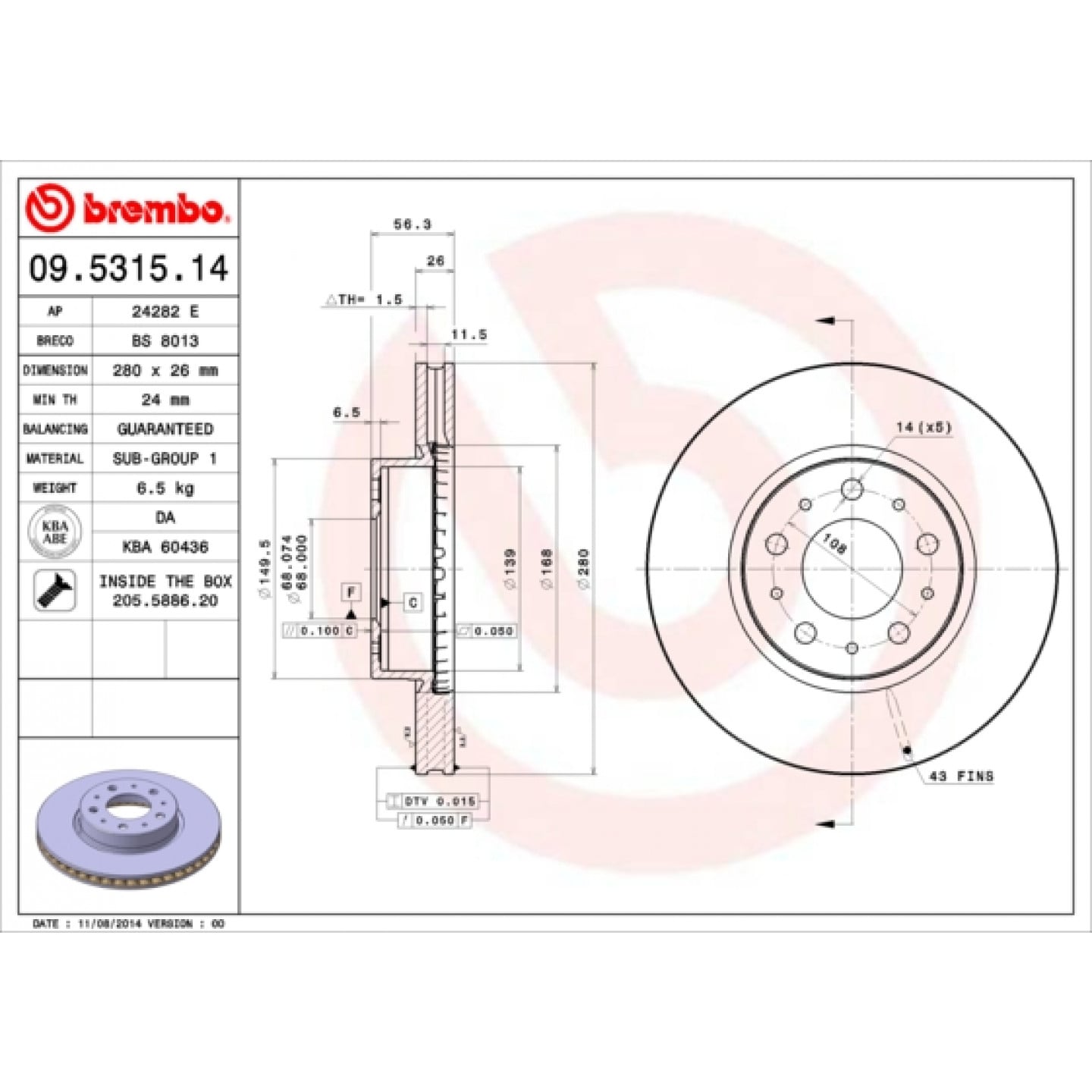 Discofreno BREMBO 09.5315.14