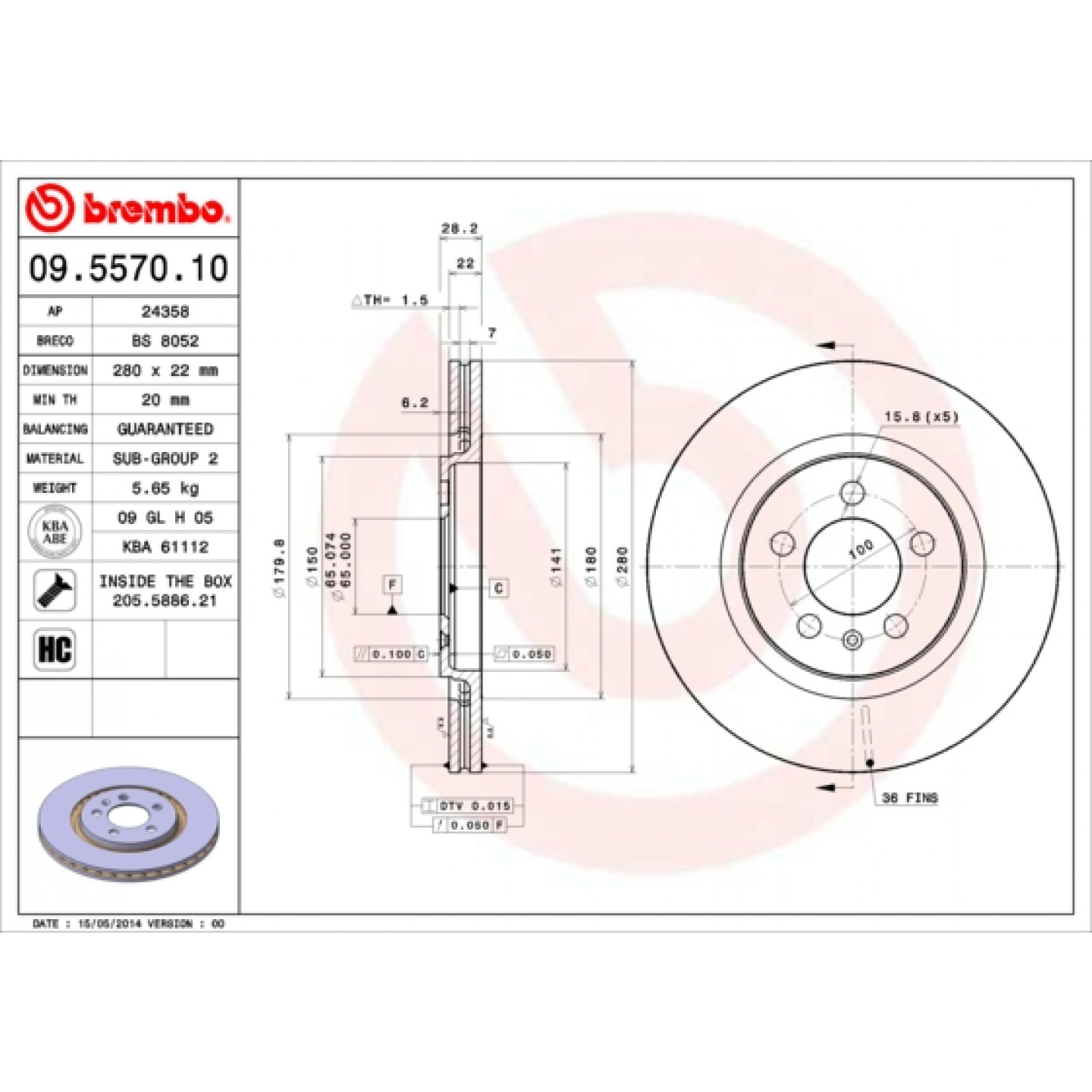 Bremseskive BREMBO 09.5570.10