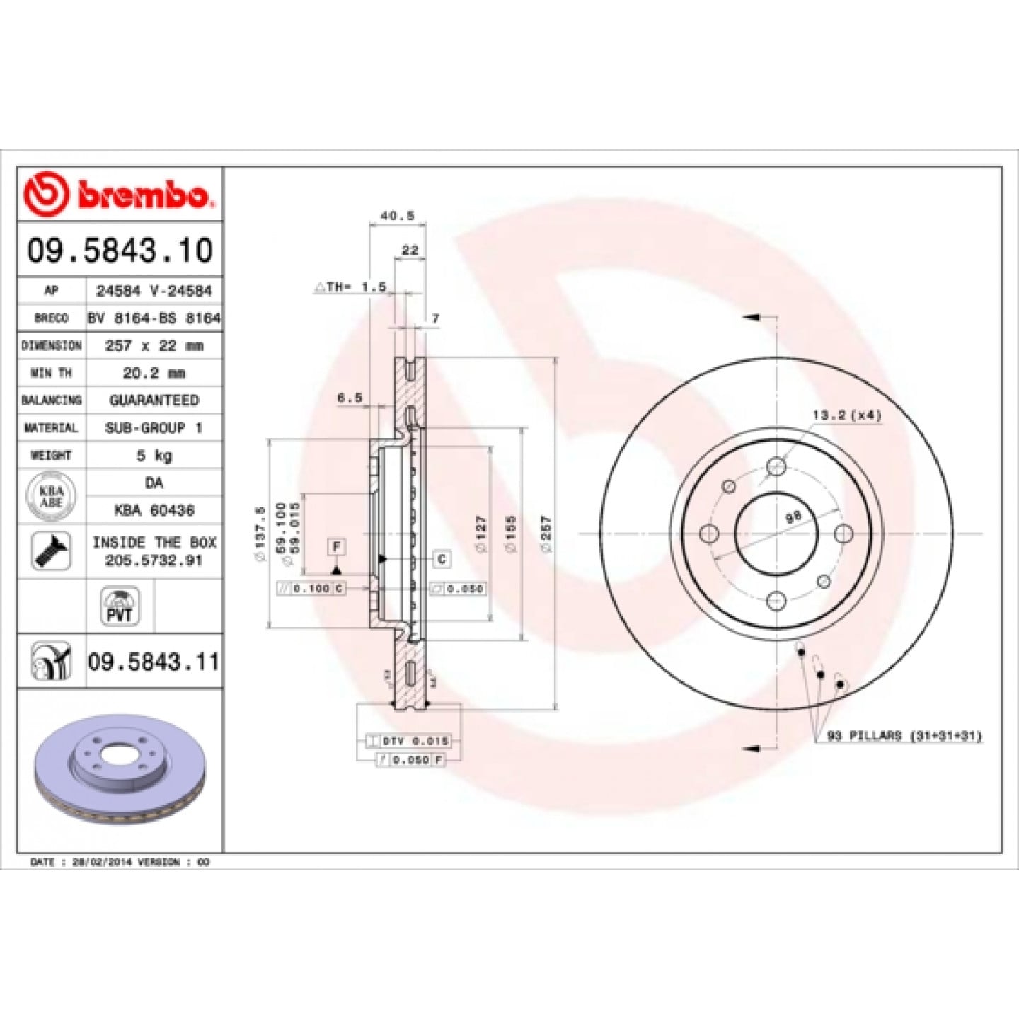 Brzdový kotouč BREMBO 09.5843.11