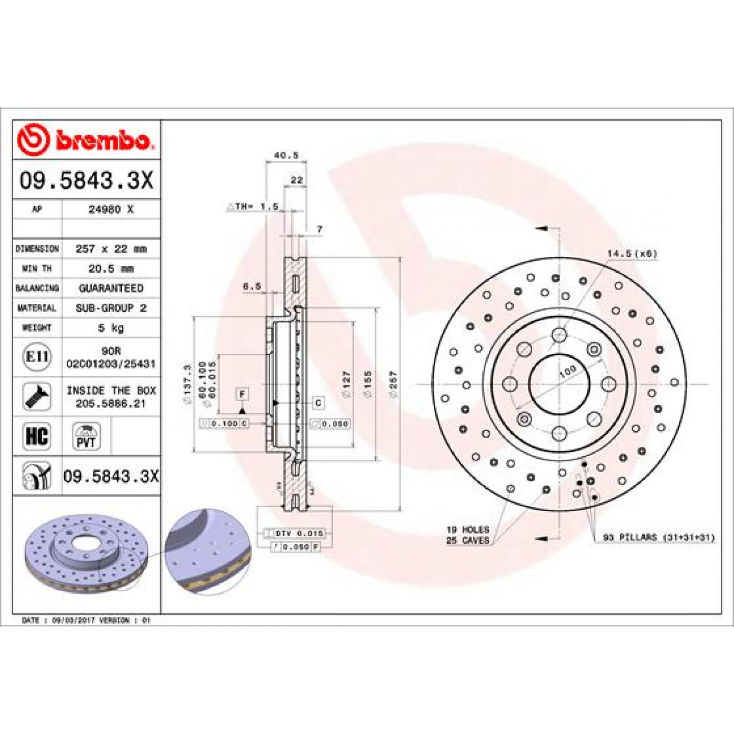 قرص الفرامل BREMBO 09.5843.3X