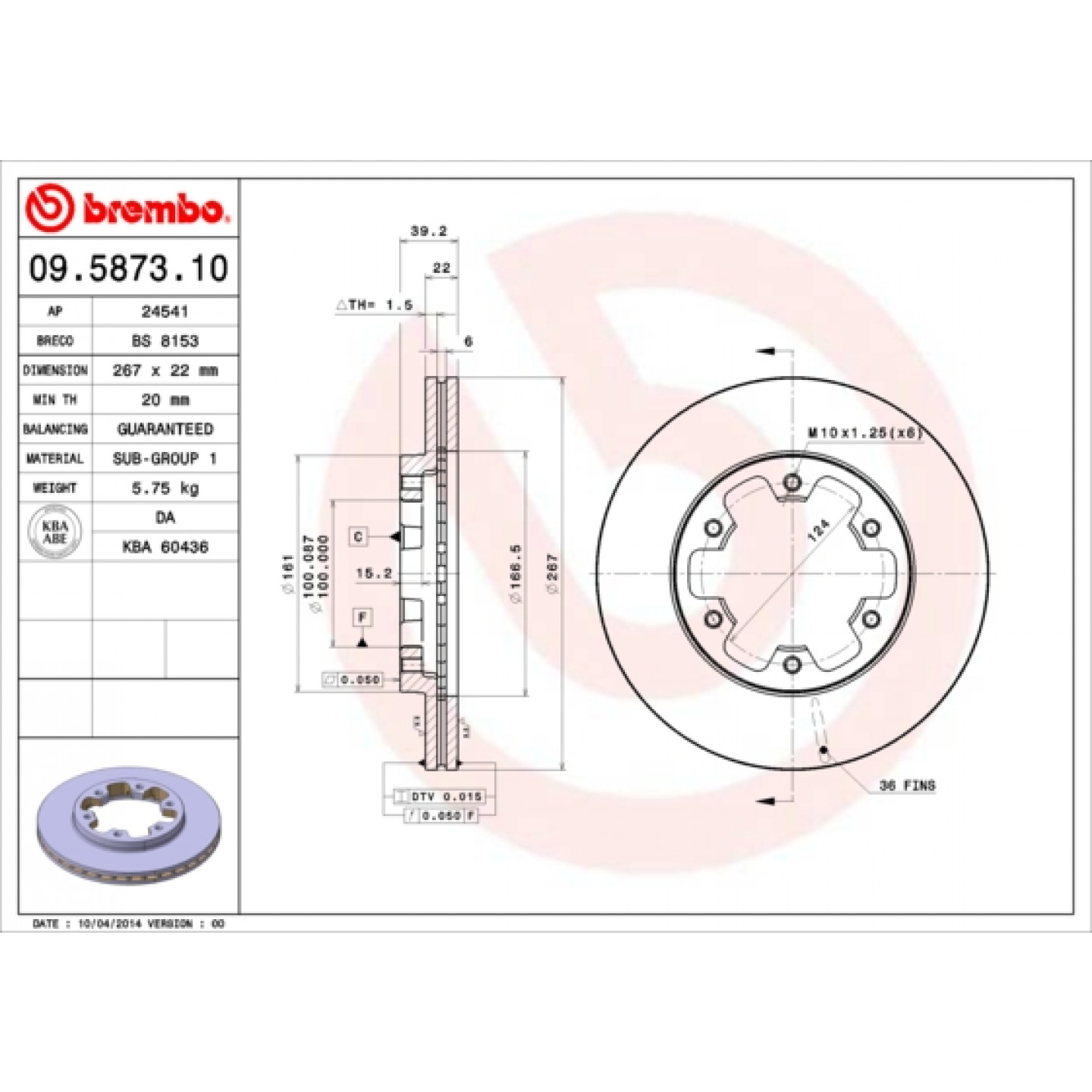 Tarcza hamulcowa BREMBO 09.5873.10