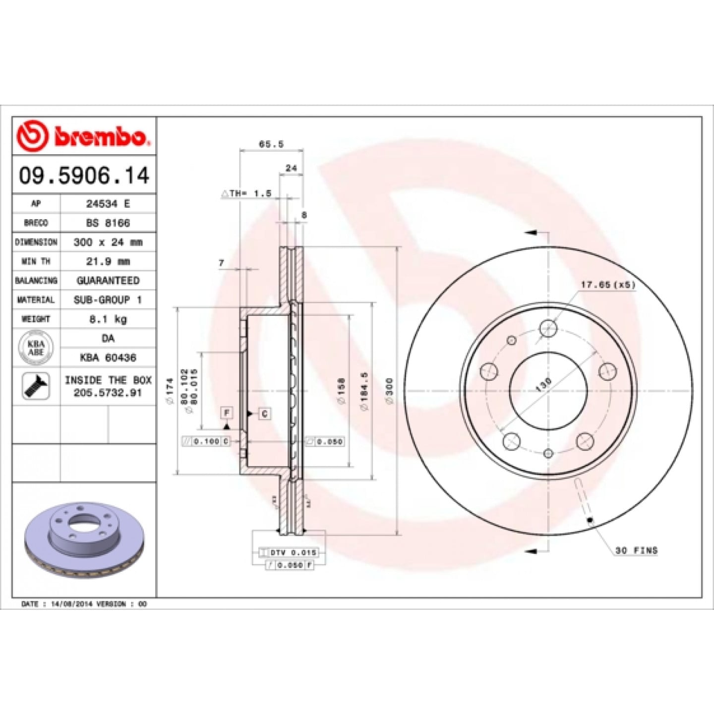 Brzdový kotouč BREMBO 09.5906.14