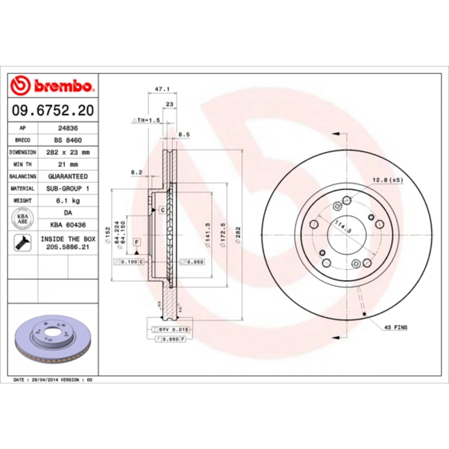 Remschijf BREMBO 09.6752.20
