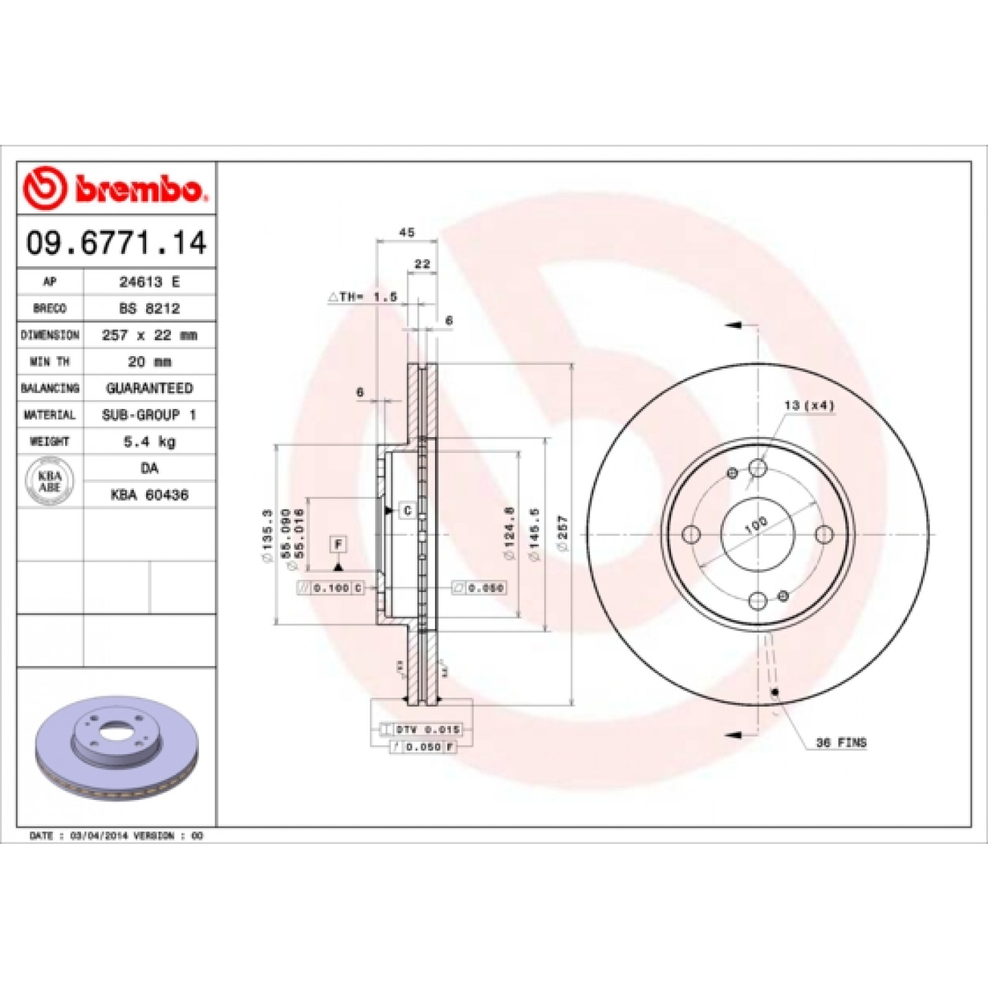 Brzdový kotouč BREMBO 09.6771.14