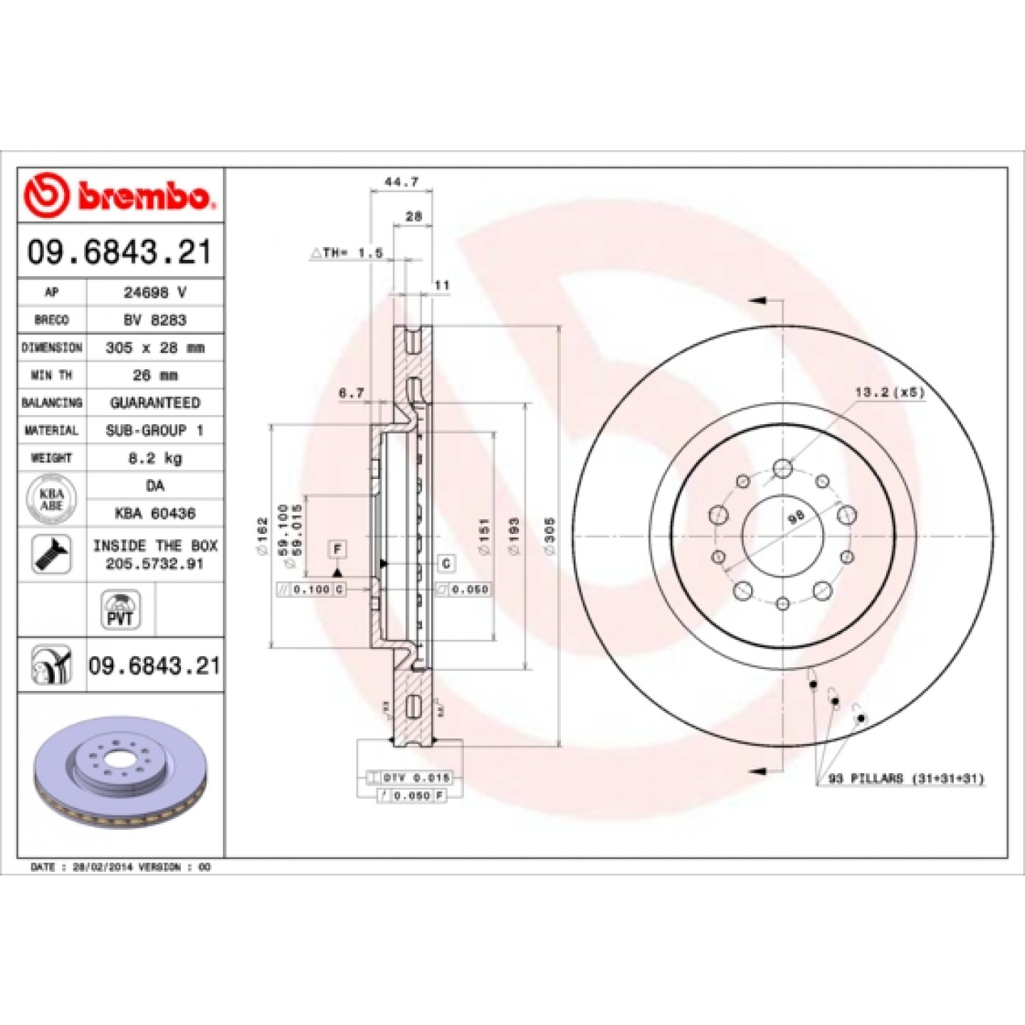 Discofreno BREMBO 09.6843.21