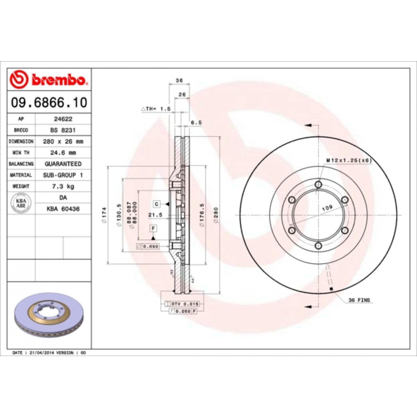 Bremsscheibe BREMBO 09.6866.10