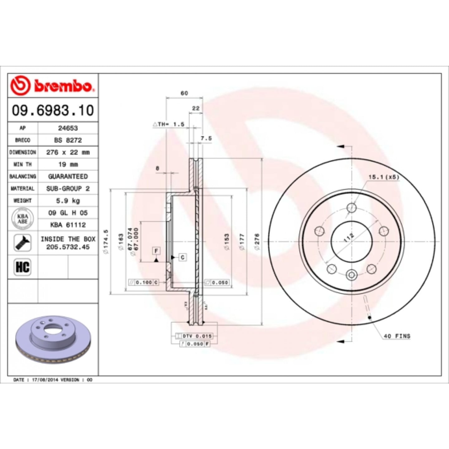 قرص الفرامل BREMBO 09.6983.10
