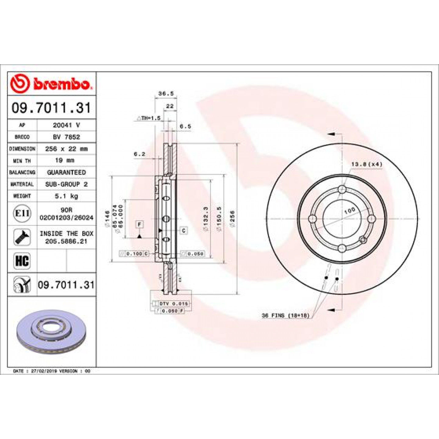 Bremsscheibe BREMBO 09.7011.31