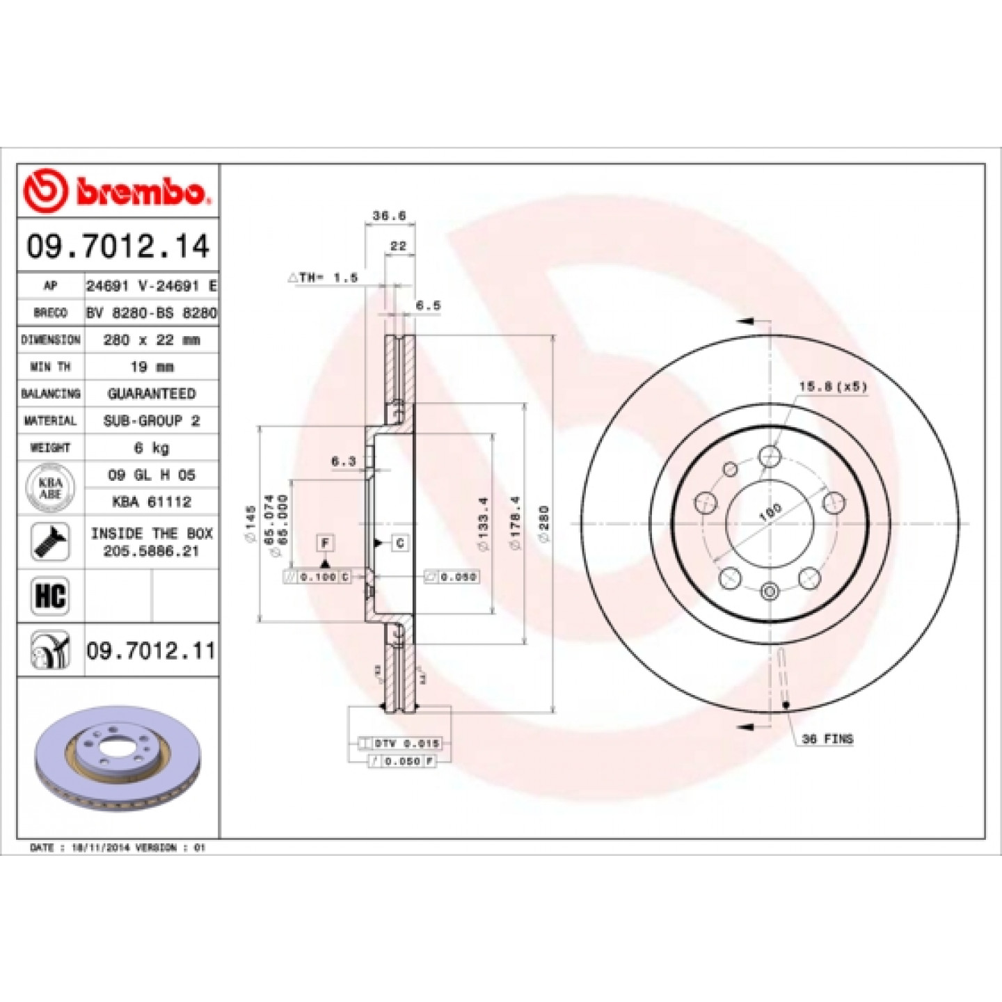 Bremsscheibe BREMBO 09.7012.11