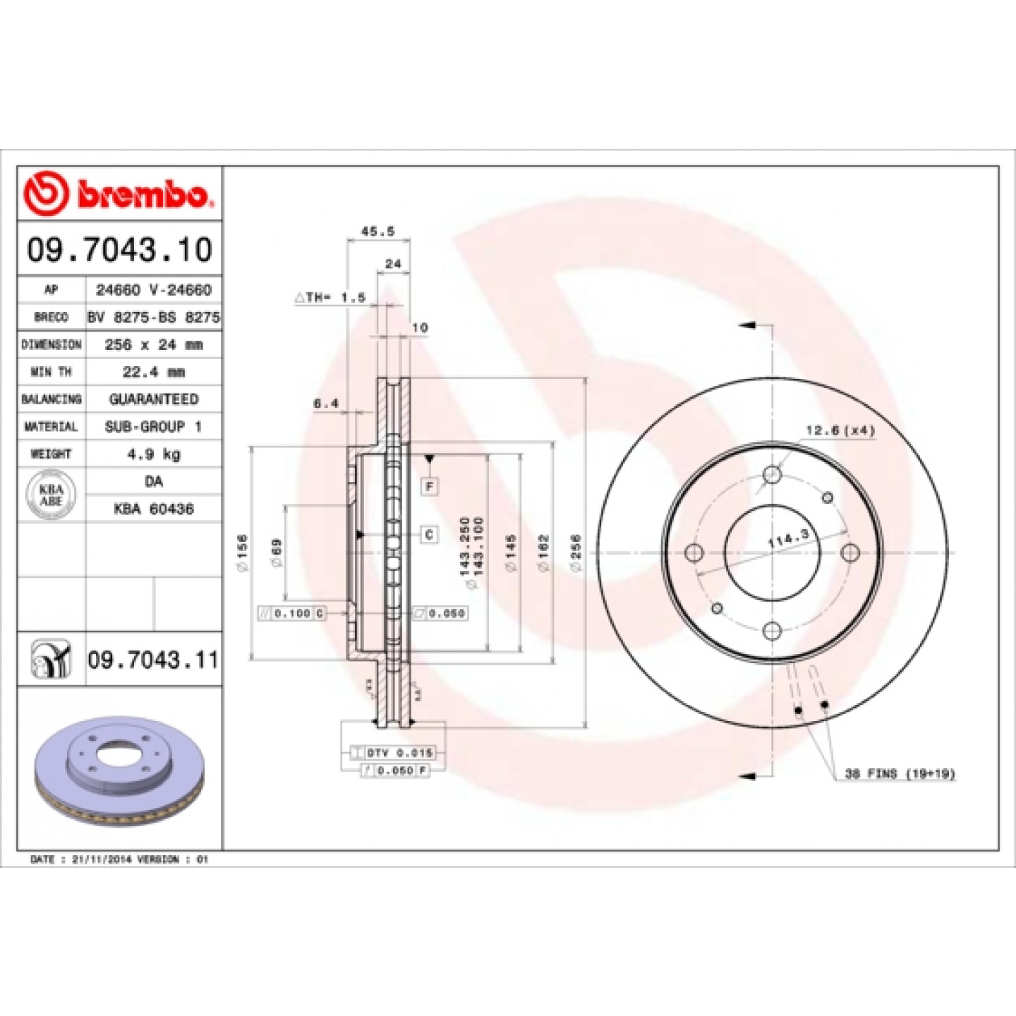 Bremseskive BREMBO 09.7043.11