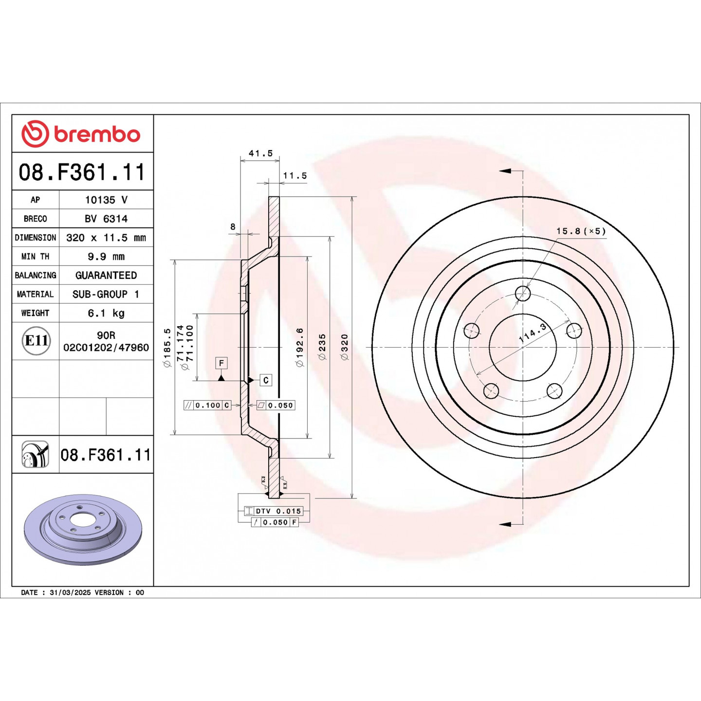 Remschijf BREMBO 08.F361.11