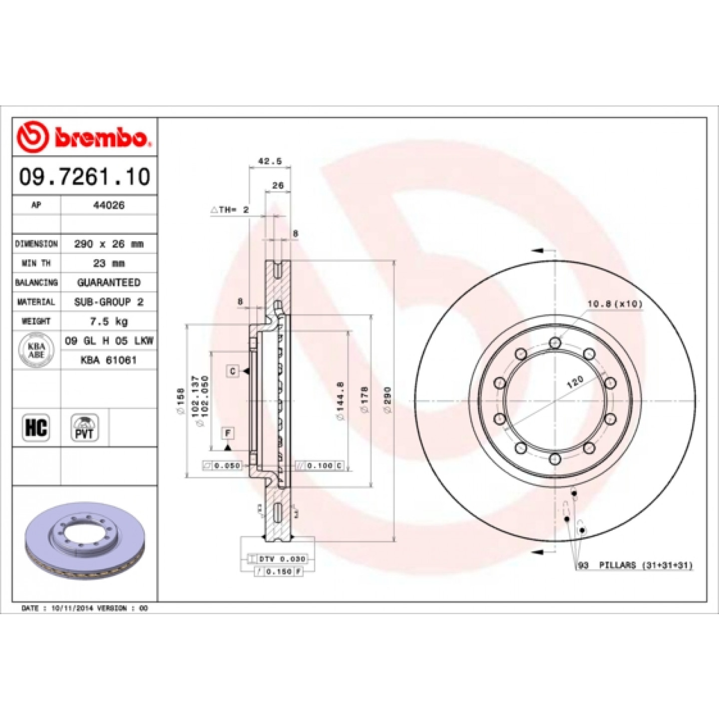 Bremseskive BREMBO 09.7261.10